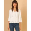 Allegra K Women's Solid Lace Lightweight Blouse V Neck 3/4 Sleeve Peasant Peplum Top -Dresses City Shop GUEST 2e11ef24 1aa6 49f3 b6c3 43829b8dd06f