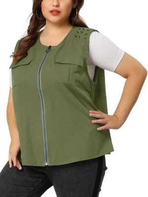 Agnes Orinda Women's Plus Size Anorak Jacket Zip Up Lightweight Sleeveless Utility Vest 8 Agnes Orinda Women's Plus Size Anorak Jacket Zip Up Lightweight Sleeveless Utility Vest - Image 6