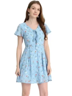 Allegra K Women's Floral Printed Spring Summer Flare Short Sleeve Lace-up V Neck Chiffon Dress 31 Allegra K Women's Floral Printed Spring Summer Flare Short Sleeve Lace-up V Neck Chiffon Dress -Dresses City Shop GUEST 30c52269 fed0 4604 b3cf bf97cf48f6f3