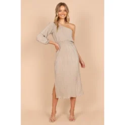 Petal And Pup Womens Pontee One Shoulder Pleated Midi Dress