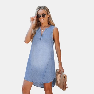 Women's Denim V-Neck Mini Dress - Cupshe 10 Women's Denim V-Neck Mini Dress - Cupshe - Image 8