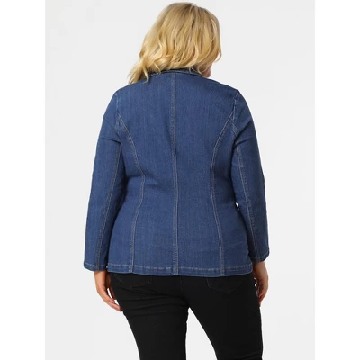 Agnes Orinda Women's Plus Size Denim Notched Lapel Color Block Stretch Blazer 6 Agnes Orinda Women's Plus Size Denim Notched Lapel Color Block Stretch Blazer - Image 4