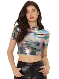 Allegra K Women's Party Short Sleeve Mock Neck Metallic Crop Top 26 Allegra K Women's Party Short Sleeve Mock Neck Metallic Crop Top -Dresses City Shop GUEST 360c383e 77df 4a6e 99f8 b360cb5af130