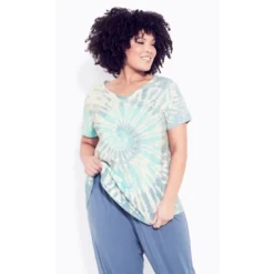 Women's Plus Size Miya Tie Dye Top - Aqua | ZIM & ZOE
