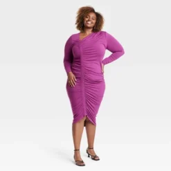 Women's Long Sleeve Asymmetrical Cinched Midi Bodycon Dress - Ava & Viv™ -Dresses City Shop GUEST 3863e198 d80b 48f4 b5df 0d01560f2b28