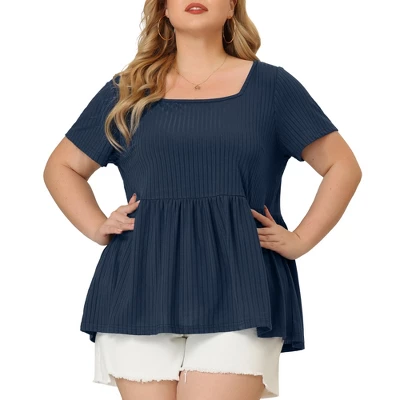 Agnes Orinda Women's Plus Size Ribbed Peplum Babydoll Short Sleeve Summer Blouses 3 Agnes Orinda Women's Plus Size Ribbed Peplum Babydoll Short Sleeve Summer Blouses