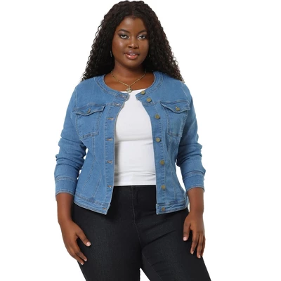 Agnes Orinda Women's Plus Size Jean Jacket Long Sleeves Collarless Denim Jacket 13 Agnes Orinda Women's Plus Size Jean Jacket Long Sleeves Collarless Denim Jacket - Image 11