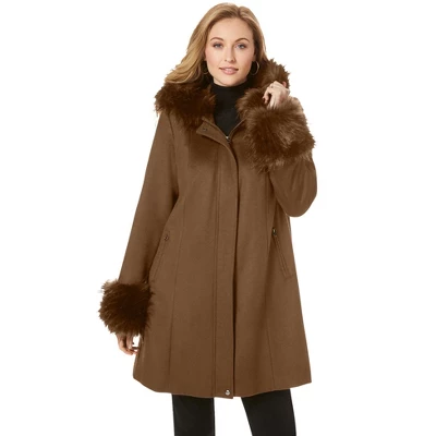 Jessica London Women’s Plus Size Hooded Faux Fur Trim Coat 5 Jessica London Women’s Plus Size Hooded Faux Fur Trim Coat - Image 3