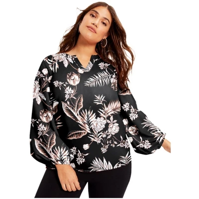 June + Vie By Roaman's Women’s Plus Size Split-Neck Blouson-Sleeve Top 6 June + Vie By Roaman's Women’s Plus Size Split-Neck Blouson-Sleeve Top - Image 4