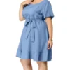 Agnes Orinda Women's Plus Size Belt Waist Ruffle Hem Chambray Shirt Dress 1 Agnes Orinda Women's Plus Size Belt Waist Ruffle Hem Chambray Shirt Dress -Dresses City Shop GUEST 3accf926 58bb 4e33 bbb9 df3e5710a094