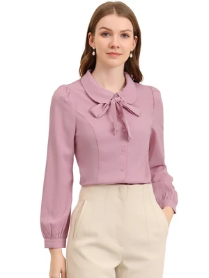 Allegra K Women's Peter Pan Collar Chiffon Bow Tie Neck Puff Sleeve Button Up Shirt 15 Allegra K Women's Peter Pan Collar Chiffon Bow Tie Neck Puff Sleeve Button Up Shirt - Image 13