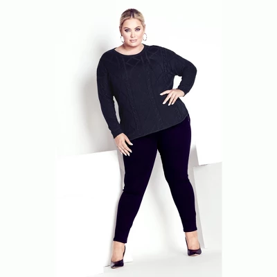 Women's Plus Size Carina Cable Sweater - Navy | AVENUE 4 Women's Plus Size Carina Cable Sweater - Navy | AVENUE - Image 2