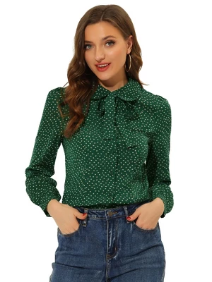 Allegra K Women's Peter Pan Collar Chiffon Bow Tie Neck Puff Sleeve Button Up Shirt 16 Allegra K Women's Peter Pan Collar Chiffon Bow Tie Neck Puff Sleeve Button Up Shirt - Image 14