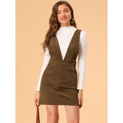 Allegra K Women's Corduroy Overall Pinafore Dress Strap Suspender Skirt 3 Allegra K Women's Corduroy Overall Pinafore Dress Strap Suspender Skirt