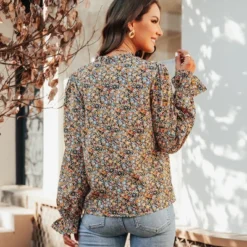 Women's Ditsy Floral Split Neck Top - Cupshe -Dresses City Shop GUEST 3e0d1d5f 22d6 4f66 840f a9c602d4fb94