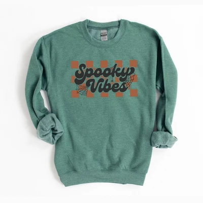 Simply Sage Market Women's Graphic Sweatshirt Checkered Spooky Vibes 6 Simply Sage Market Women's Graphic Sweatshirt Checkered Spooky Vibes - Image 4