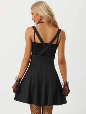 Allegra K Women's High Waist Brace Skirts A-Line Zipper Front Suspender Skirt 5 Allegra K Women's High Waist Brace Skirts A-Line Zipper Front Suspender Skirt - Image 3