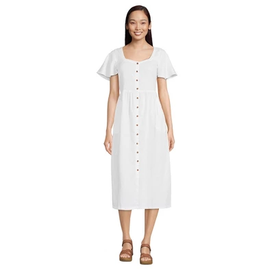 Lands' End Women's Linen Sweetheart Button Front Midi Dress 3 Lands' End Women's Linen Sweetheart Button Front Midi Dress