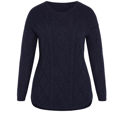 Women's Plus Size Carina Cable Sweater - Navy | AVENUE 6 Women's Plus Size Carina Cable Sweater - Navy | AVENUE - Image 4