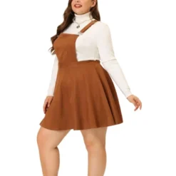 Agnes Orinda Women's Plus Size Faux Suede Overall A-Line Flared Skater Mini Skirt