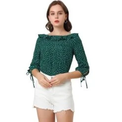 Allegra K Women's Vintage 3/4 Sleeve Boat Neck Ruffled Heart Dots Print Blouse 22 Allegra K Women's Vintage 3/4 Sleeve Boat Neck Ruffled Heart Dots Print Blouse -Dresses City Shop GUEST 440b6731 03e5 49b1 9735 43a1783b1f99