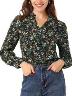 Allegra K Women's Floral Loose Tops V Neck Long Sleeve Button-Up Blouse 18 Allegra K Women's Floral Loose Tops V Neck Long Sleeve Button-Up Blouse -Dresses City Shop GUEST 44b7d27e 0268 4c48 918d cdf45a680106