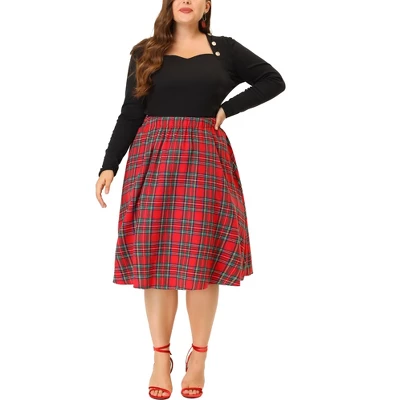 Agnes Orinda Women's Plus Size Velvet Plaid A-Line Elastic Waist Flare Skirts 3 Agnes Orinda Women's Plus Size Velvet Plaid A-Line Elastic Waist Flare Skirts