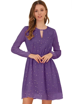 Allegra K Women's Choker V Neck Vintage Flared Gilding Metallic Shiny Star A-Line Dress 15 Allegra K Women's Choker V Neck Vintage Flared Gilding Metallic Shiny Star A-Line Dress - Image 13