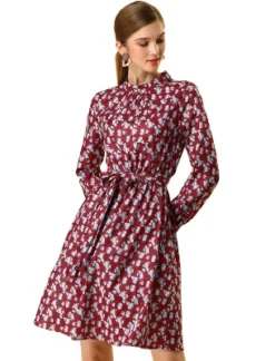 Allegra K Women's Mock Neck Swing Knee Length Long Sleeve A-line Floral Dress -Dresses City Shop GUEST 4675c24f 59e1 4005 ad97 3d719e35ae04
