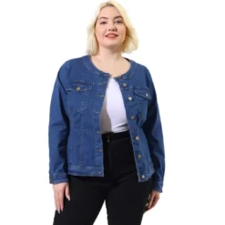 Agnes Orinda Women's Plus Size Jean Jacket Long Sleeves Collarless Denim Jacket 22 Agnes Orinda Women's Plus Size Jean Jacket Long Sleeves Collarless Denim Jacket -Dresses City Shop GUEST 471432d6 feea 46de a38d f12de53d45ed