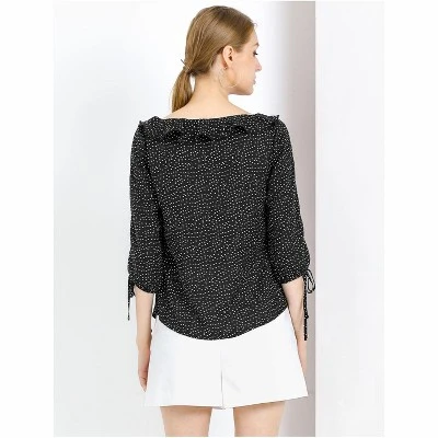 Allegra K Women's Vintage 3/4 Sleeve Boat Neck Ruffled Heart Dots Print Blouse 6 Allegra K Women's Vintage 3/4 Sleeve Boat Neck Ruffled Heart Dots Print Blouse - Image 4