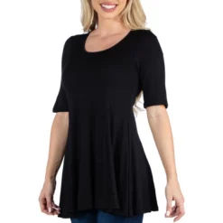 24seven Comfort Apparel Womens Elbow Sleeve Swing Tunic Top For Women