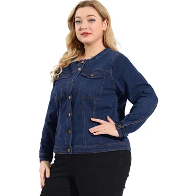 Agnes Orinda Women's Plus Size Jean Jacket Long Sleeves Collarless Denim Jacket 5 Agnes Orinda Women's Plus Size Jean Jacket Long Sleeves Collarless Denim Jacket - Image 3