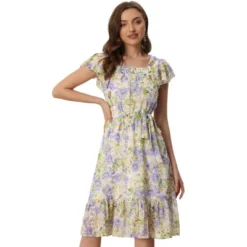 Allegra K Women's Floral Chiffon Flutter Sleeve Belted Square Neck Ruffled Hem Dress 33 Allegra K Women's Floral Chiffon Flutter Sleeve Belted Square Neck Ruffled Hem Dress -Dresses City Shop GUEST 50c06469 9747 4d36 a7a9 7db1f69e6b29