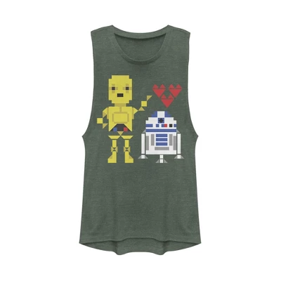 Junior's Star Wars Valentine's Day R2-D2 And C-3PO Festival Muscle Tee 4 Junior's Star Wars Valentine's Day R2-D2 And C-3PO Festival Muscle Tee - Image 2