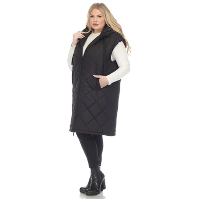 Plus Size Diamond Quilted Hooded Puffer Vest-White Mark 2 Plus Size Diamond Quilted Hooded Puffer Vest-White Mark