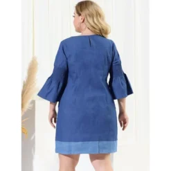 Agnes Orinda Women's Plus Size Puff Sleeve Chambray Shift Dress -Dresses City Shop GUEST 52f1549a 2b82 4457 b7b1 c1bd27f17056