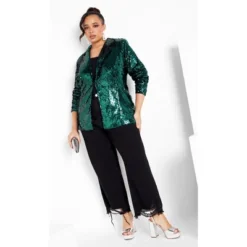 Women's Plus Size Sequin Seduction Jacket - Emerald | CITY CHIC