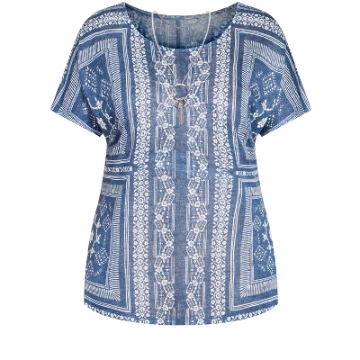 Women's Plus Size Tiarne Necklace Top - Navy | AVENUE 4 Women's Plus Size Tiarne Necklace Top - Navy | AVENUE - Image 2