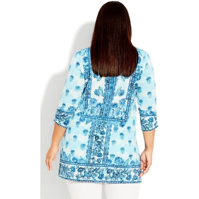 Women's Plus Size Treasured Placement Tunic - Aqua Splash | AVENUE 3 Women's Plus Size Treasured Placement Tunic - Aqua Splash | AVENUE