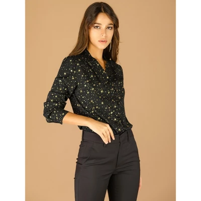 Allegra K Women's Metallic Vintage Long Sleeve Gilding Shiny Dots Stars Blouse Top 4 Allegra K Women's Metallic Vintage Long Sleeve Gilding Shiny Dots Stars Blouse Top - Image 2