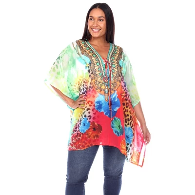 Plus Size Short Caftan With Tie-up Neckline - One Size Fits Most Plus - White Mark 10 Plus Size Short Caftan With Tie-up Neckline - One Size Fits Most Plus - White Mark - Image 8