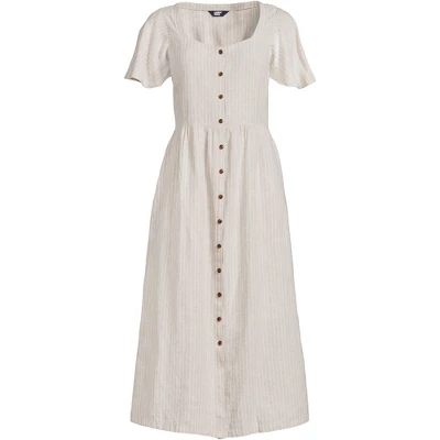Lands' End Women's Linen Sweetheart Button Front Midi Dress 7 Lands' End Women's Linen Sweetheart Button Front Midi Dress - Image 5