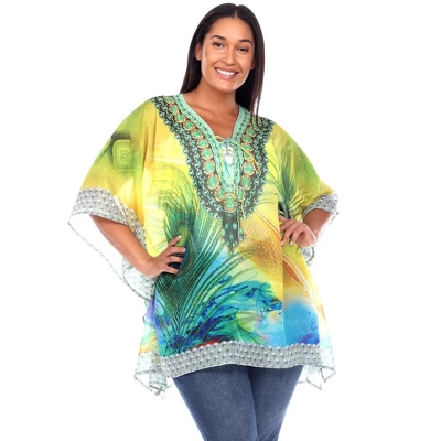 Plus Size Short Caftan With Tie-up Neckline - One Size Fits Most Plus - White Mark 11 Plus Size Short Caftan With Tie-up Neckline - One Size Fits Most Plus - White Mark - Image 9