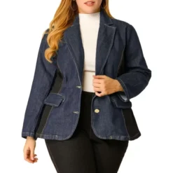 Agnes Orinda Women's Plus Size Denim Notched Lapel Color Block Stretch Blazer 20 Agnes Orinda Women's Plus Size Denim Notched Lapel Color Block Stretch Blazer -Dresses City Shop GUEST 5b028739 d271 461d 8e33 1f3ec38d834f