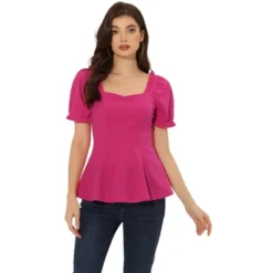 Allegra K Women's Sweetheart Neck Blouse Puff Ruffle Sleeve Elegant Peplum Top -Dresses City Shop GUEST 5b26abb3 4ed5 44fb 832e 9d5d604e062a