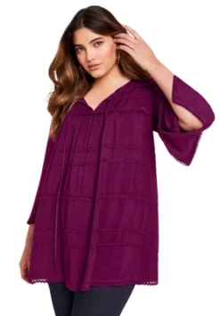 June + Vie By Roaman's Women’s Plus Size Acid Wash Peasant Blouse -Dresses City Shop GUEST 5b4c85f6 6661 4391 8b1c 9fbb8dc1660f