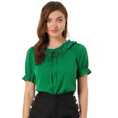 Allegra K Women's Tie V Neck Ruffle Neck Top Puff Sleeve Ruffle Cuff Casual Blouse 9 Allegra K Women's Tie V Neck Ruffle Neck Top Puff Sleeve Ruffle Cuff Casual Blouse - Image 7