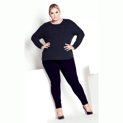 Women's Plus Size Carina Cable Sweater - Navy | AVENUE 3 Women's Plus Size Carina Cable Sweater - Navy | AVENUE