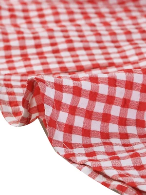 Allegra K Women's Plaid Blouse Bow Tie Neck Puff Short Sleeve Gingham Shirt 6 Allegra K Women's Plaid Blouse Bow Tie Neck Puff Short Sleeve Gingham Shirt - Image 4